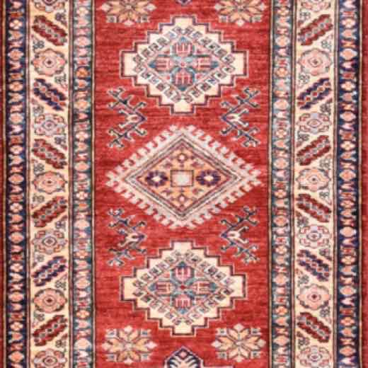 Super Kazak Red / Ivory rug, 2′6″ × 9′8″ from the Kazak collection