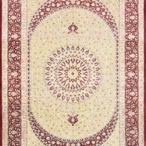 Persian Qum Reza Beigy Yell / Red, 3′4″ × 4′11″