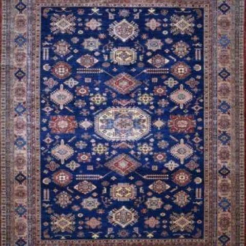 Super Kazak Blue & Beige, 10′0″ × 12′6″