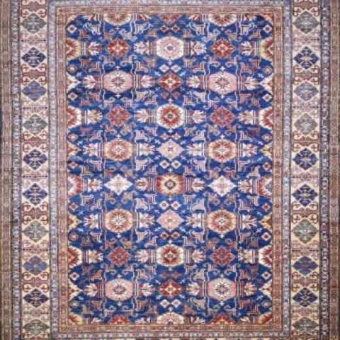 Super Kazak 259 Blue & Ivory, 9′8″ × 11′8″