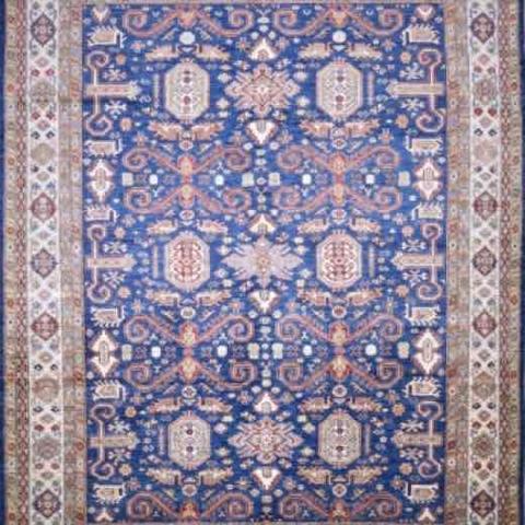 Super Kazak Blue & Beige, 10′1″ × 13′3″