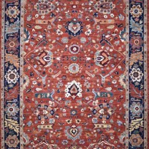 Khyber Tabriz Rust & Navy, 9′10″ × 13′6″