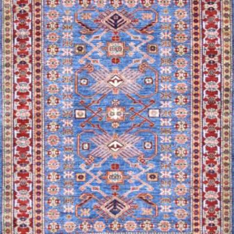 Super Kazak Grey / Red, 4′1″ × 5′4″