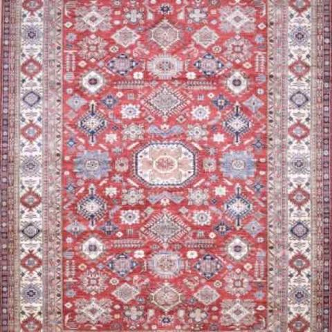 Super Kazak 318 Red & Ivory, 8′9″ × 12′0″