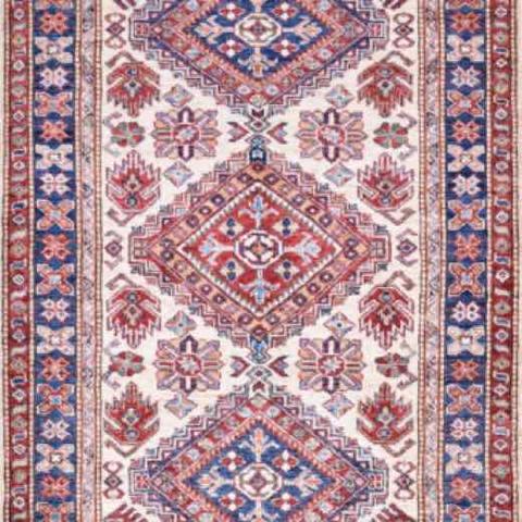 Super Kazak Ivory / Blue, 3′4″ × 5′5″